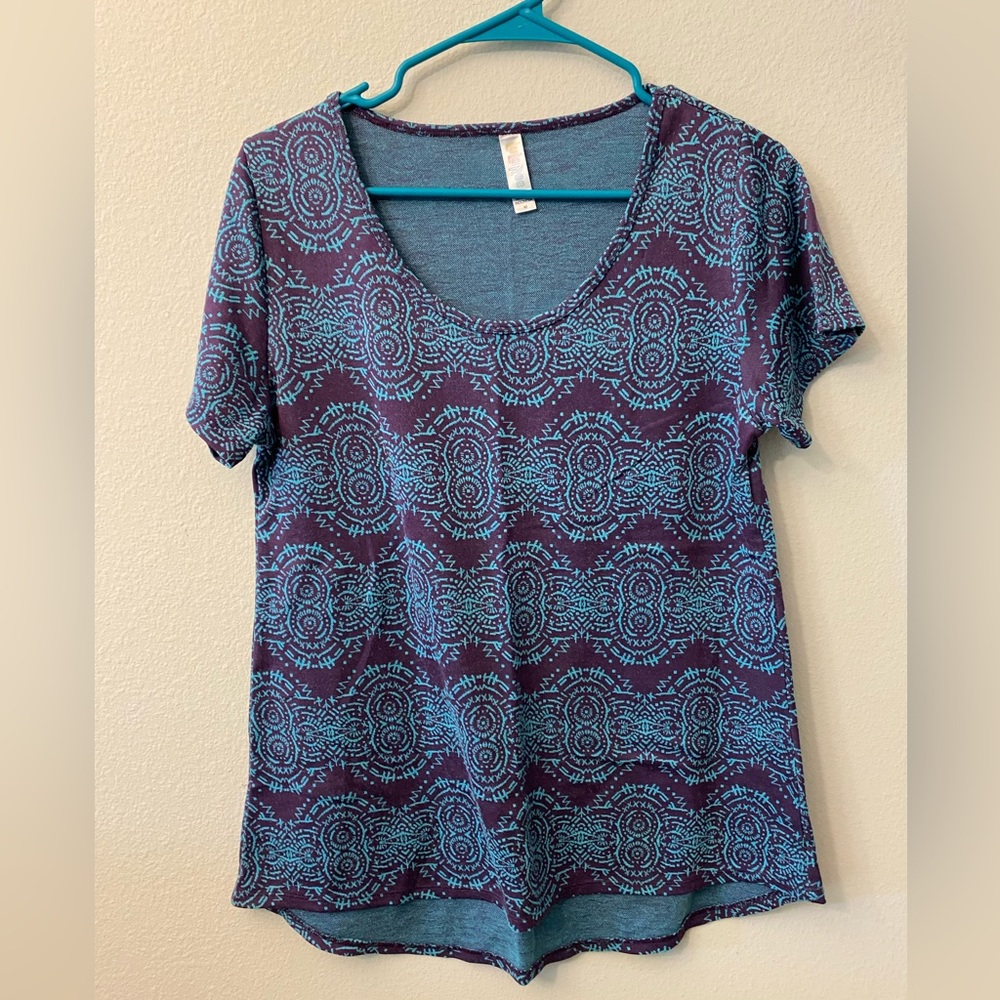 2 LaLaRoe Perfect tees. Size medium. Purple and blue patterned.